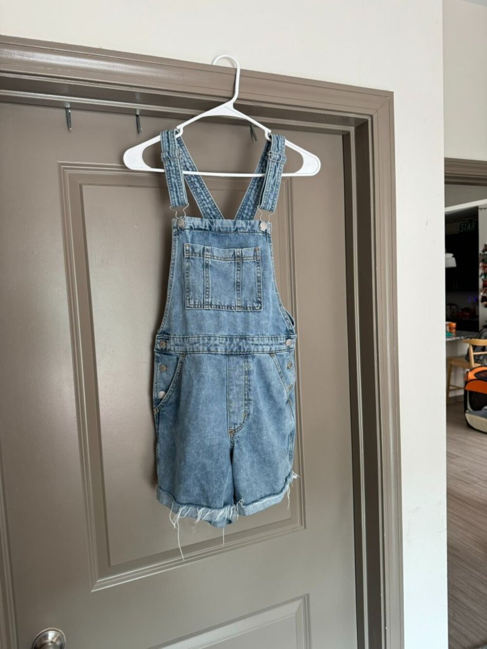 Light Wash Denim Short Overalls | Size 2